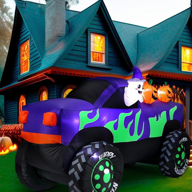 8 Ft Long Halloween Inflatables Monster Truck Outdoor Decorations