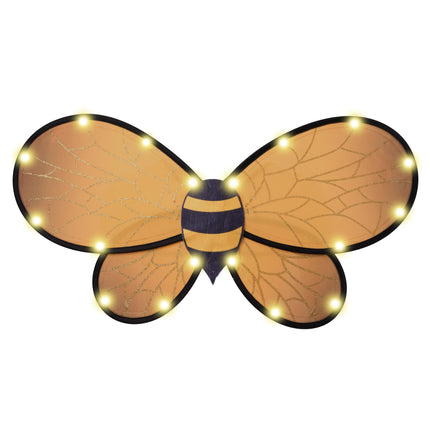 2 Pcs Yellow Bumble Bee Wings with Light Up, Bee Antenna Headband Set for Girls Halloween Animal Costume Cosplay Party