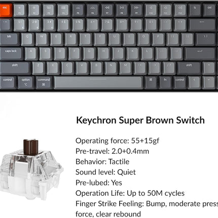 K2 75% Layout RGB Bluetooth Wireless Mechanical Keyboard with  Super Brown Switch/Anti Ghosting/N-Key Rollover, Compact 84 Keys USB Wired Gaming Keyboard for Mac Windows-Version 2