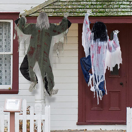 2 Pack 47 Inch Halloween Decor Climbing Zombie Skeleton with Bloodstains,Halloween Hanging Decorations Indoor and Outdoor Yard Decorations