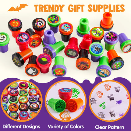 100 Pcs Halloween Assorted Stamps for Kids – Halloween Toy Stamps, Party Favors for Trick-Or-Treaters, Goodie Bag Fillers, Prizes & Basket Stuffers