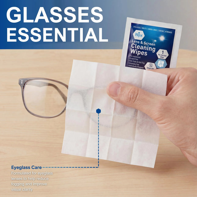 MED PRIDE Anti-Fog Lens Wipes & Screen Wipes – 200 Count Premoistened, Anti-Static, Quick-Dry Lens & Screen Cleaner Wipes for Eyeglasses & Electronics