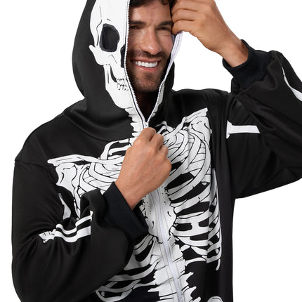 Skeleton Costume for Men, Adult Skeleton Halloween Costume Zip-Up Hooded Jumpsuit Pajama for Party Cosplay and Themed Dress up XXL