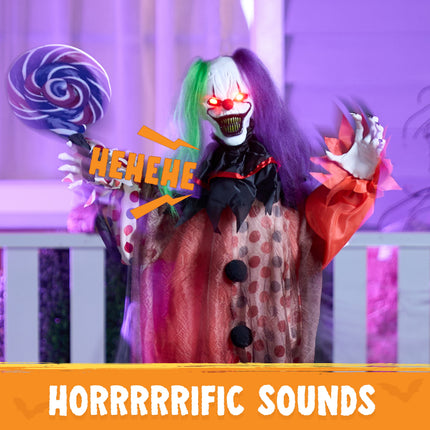 53" Halloween Animated Hanging Scary Clown Decorations Outdoor,Sound Activated Screaming & Waving Arms,Red Glowing Light up Eyes,Outdoor Halloween Prop for Yard Lawn Haunted House