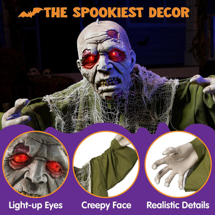 Halloween Groundbreaker Animated Halloween Decorations Zombie with Crawling Creepy Animatronic Decorations with Movable Arms,Outdoor Scary Halloween Yard Decorations