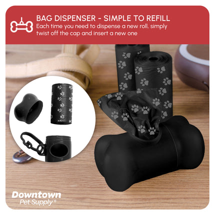 Dog Poop Bags, Free Poop Bag Holder, Black Paw Print, 220 Ct