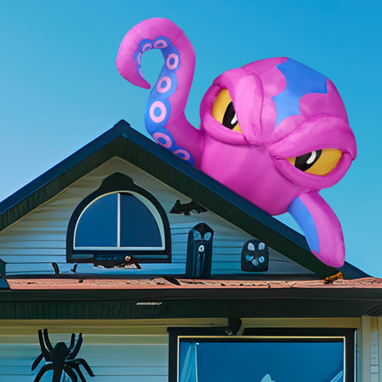 4 FT Halloween Inflatable Purple Octupos Head with Tentacles Broke Out from Window with Built-In LED Blow up Inflatable for Window Decoration Yard Garden Lawn Decor