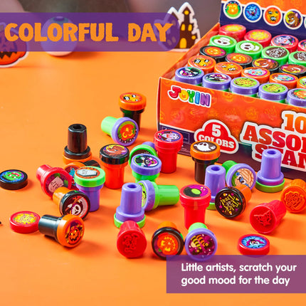 100 Pcs Halloween Assorted Stamps for Kids – Halloween Toy Stamps, Party Favors for Trick-Or-Treaters, Goodie Bag Fillers, Prizes & Basket Stuffers