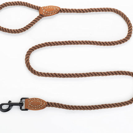 Dog Leash, Braided Cotton Rope Leashes with Leather Tip - Heavy Duty Metal Clasp, 4FT, 1/2" Thick - Wedding, Walking & Training Leash for Small Medium Large Dogs (Dark Brown)