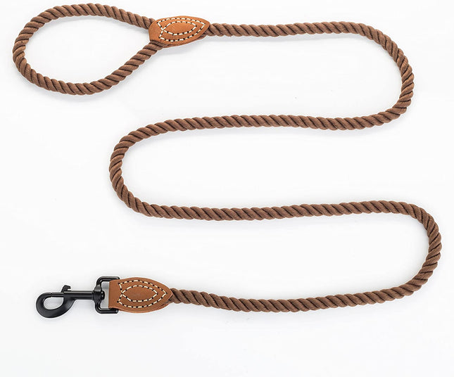 Dog Leash, Braided Cotton Rope Leashes with Leather Tip - Heavy Duty Metal Clasp, 4FT, 1/2" Thick - Wedding, Walking & Training Leash for Small Medium Large Dogs (Dark Brown)