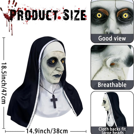 Scary Nun Mask Halloween Mask Nun Costume Creepy Latex Mask for Women Adults for Cosplay Costume Props
