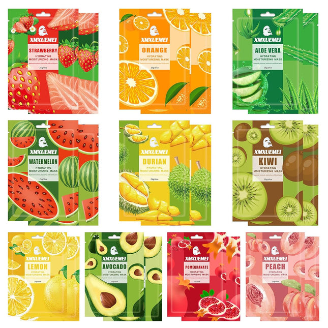 20 Pcs Facial Sheet Mask Combo,Hydrating Face Mask,Easy to Use,Moisturizing Daily Sheet Mask