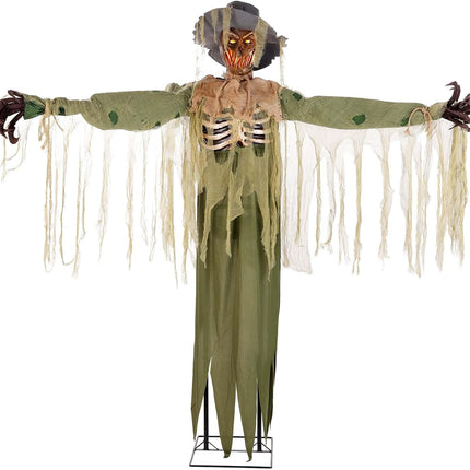 6.5FT Swiping Scarecrow Animatronic | Halloween Decoration with Moving Arm, Glowing Eyes, Fire Light Effects and Creepy Phrases