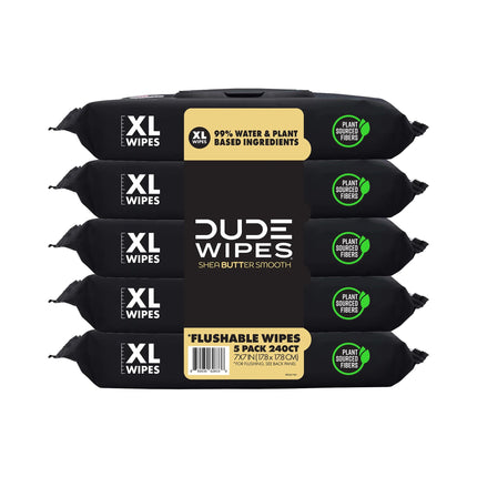 DUDE Flushable Wipes, Extra Large Shea Butter Smooth Wet Wipes, 240 Count