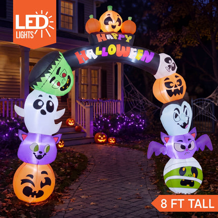 8 Ft Halloween Inflatable Pumpkin Archway Outdoor Decoration,Blow up Arch Decor for Yard with Build-In LED Lights for Yard,Garden & Party