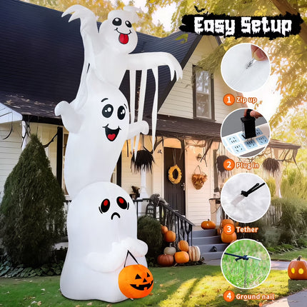 Halloween Inflatables 9.8 FT Halloween Ghost Inflatable with Built-In Leds, Scary Inflatable Ghost Blow up Overlap Ghost, Outdoor Halloween Decorations Ghost Inflatable for Halloween Holiday Pa