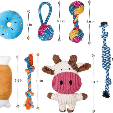 7 Pack Small Dog Toys, Puppy Teething Toys, Durable Ropes Chew Toys, Cute Calf Squeaky Dog Toys, Non-Toxic and Safe