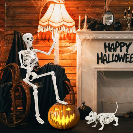 2Pcs Skeleton and Dog Skeleton Halloween Decorations Posable Skeletons Halloween Decorations Indoor Outdoor