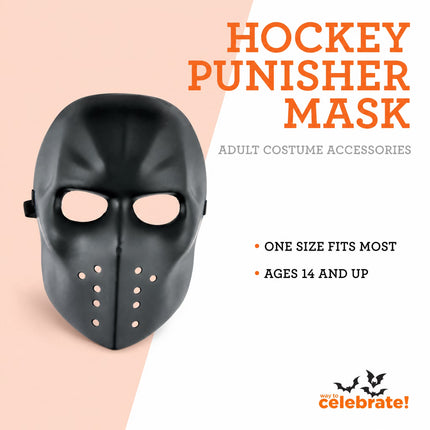 Hockey Punisher Mask Costume Accessory for Adults, Black, Halloween by