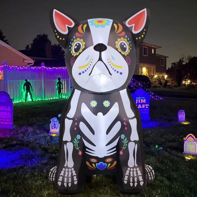 Halloween Inflatables 5 FT Halloween Dog Inflatable with LED Lights, Halloween Blow up Dog Inflatable Skeleton Bulldog, Outdoor Halloween Decorations Skeleton Dog Blow up for Halloween Holiday