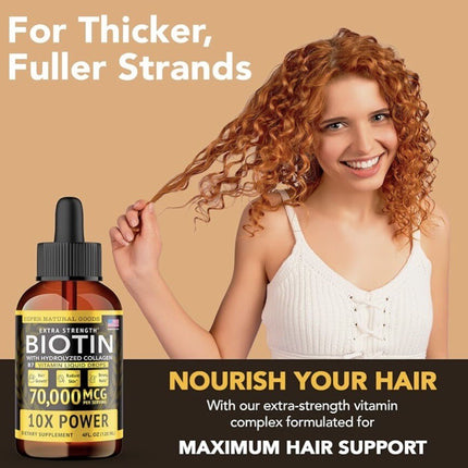 Biotin Collagen Liquid Drops - Maximum Potency for Hair, Skin, Nails - USA Made