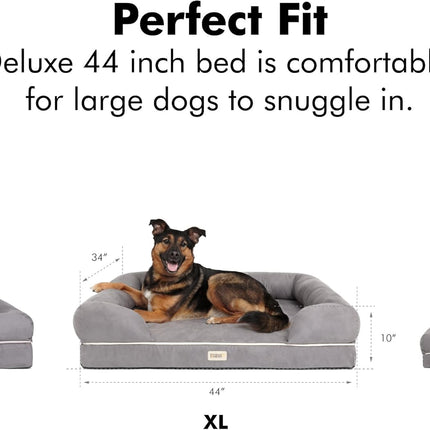 X-Large Dog Bed, Orthopedic Dog Sofa Memory Foam Mattress, Calming Dog Couch Bed, Wall Rim Pillow, Water Resistant Liner, Washable Cover, Non-Slip Bottom, Chester, X-Large Cocoa Brown