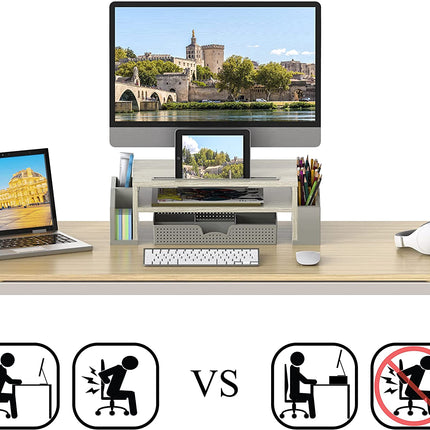 Desk Monitor Stand Riser with Adjustable Organizer Tray, Maple