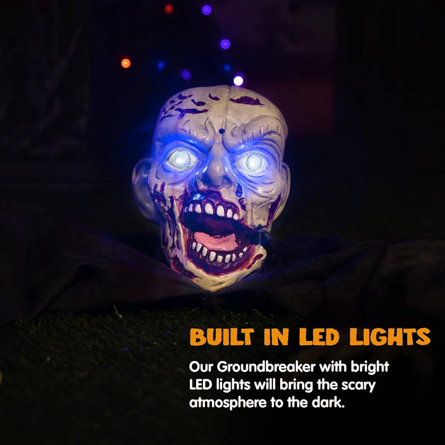 Halloween Groundbreaker Animated Halloween Decorations Zombie with Creepy Sound and Flashing Eyes,Outdoor Scary Halloween Yard Decorations,Haunted House Decorations