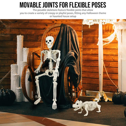2Pcs Skeleton and Dog Skeleton Halloween Decorations Posable Skeletons Halloween Decorations Indoor Outdoor