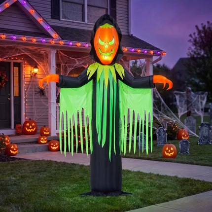 Inferno Pumpkin Reaper Airblown Yard Inflatable, Orange/Green/Black, 20', Halloween by
