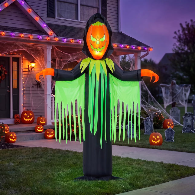 Inferno Pumpkin Reaper Airblown Yard Inflatable, Orange/Green/Black, 20', Halloween by