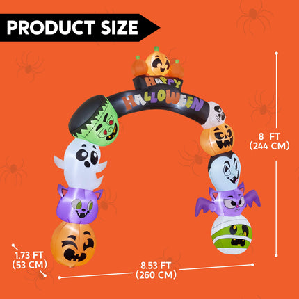 8 Ft Halloween Inflatable Pumpkin Archway Outdoor Decoration,Blow up Arch Decor for Yard with Build-In LED Lights for Yard,Garden & Party