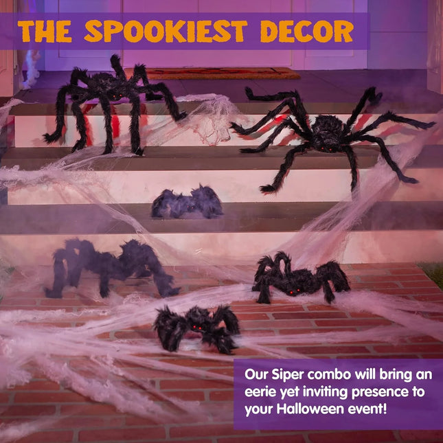 6 Pack Giant Spider Halloween Decorations,Scary Spider Halloween Decorations Outdoor Party Decorations Props Halloween Yard Decorations,Black