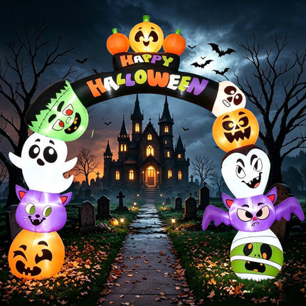 8 Ft Halloween Inflatable Pumpkin Archway Outdoor Decoration,Blow up Arch Decor for Yard with Build-In LED Lights for Yard,Garden & Party