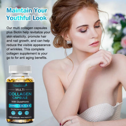 Multiple Collagen with Biotin Support Anti-Aging Skin Hair Nails and Joints Health Antioxidant Skin Firming Support