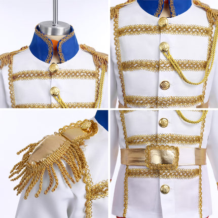Boy Prince Charming Costume Halloween Carnival Cosplay Fancy Dress up Medieval Royal Prince King Knight Outfit for Kids Jacket Top Pants Crown Set 3-4 Years Royal Blue
