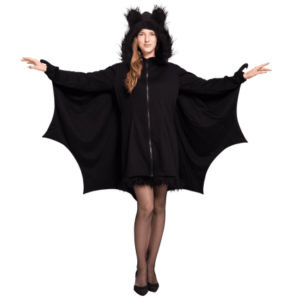 Women‘S Black Bat Costume Zip up Hooded Jumpsuit with Attached Ears for Halloween Party Cosplay and Themed Dress up XXL