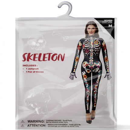 Floral Skeleton Costume for Womens, Skeleton Bone Bodysuit Halloween Costumes for Adult Halloween Party Fancy Dress-Up