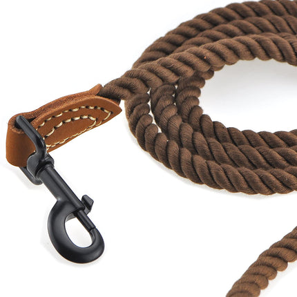 Dog Leash, Braided Cotton Rope Leashes with Leather Tip - Heavy Duty Metal Clasp, 4FT, 1/2" Thick - Wedding, Walking & Training Leash for Small Medium Large Dogs (Dark Brown)