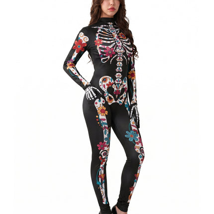 Floral Skeleton Costume for Womens, Skeleton Bone Bodysuit Halloween Costumes for Adult Halloween Party Fancy Dress-Up