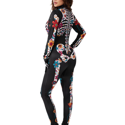 Floral Skeleton Costume for Womens, Skeleton Bone Bodysuit Halloween Costumes for Adult Halloween Party Fancy Dress-Up