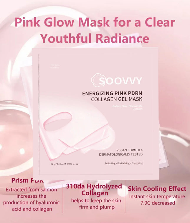 Energizing Pink Collagen Jelly Gel Mask , Overnight Face Mask for Glass Glow Skin Care ,Moisturizing Collagen Face Mask, Korean Skincare, 4Ea