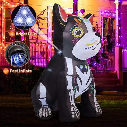 Halloween Inflatables 5 FT Halloween Dog Inflatable with LED Lights, Halloween Blow up Dog Inflatable Skeleton Bulldog, Outdoor Halloween Decorations Skeleton Dog Blow up for Halloween Holiday