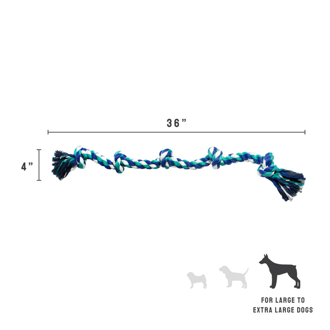 Flossy Chews Extra Large 36 Inch 5 Knot Cottonblend Tug Rope Dog Toy, Durable Rope Chew Toy for Large Dogs over 80 Lbs, Assorted Colors