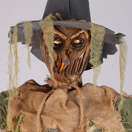 6.5FT Swiping Scarecrow Animatronic | Halloween Decoration with Moving Arm, Glowing Eyes, Fire Light Effects and Creepy Phrases