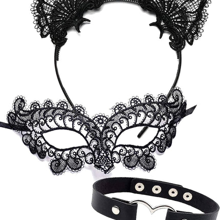 Cat Woman Mask, Cat Lingerie Sexy Black Cat Costume Accessories for Women