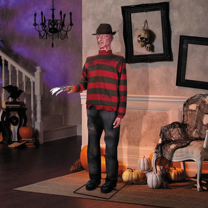 A Nightmare on Elm Street Men'S Freddy Krueger Life-Size Animated Halloween Costume Mannequin - Red Large