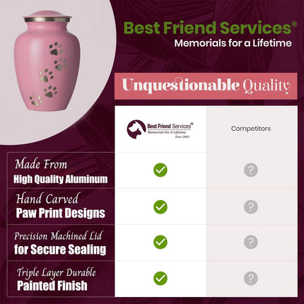Ottillie Paws Legacy Series Pet Urn for Dogs, Handmade Aluminum Memorial Cremation Urn (Large - Pets up to 115 Lbs, Ardent Pink, Vertical Pewter Paws)