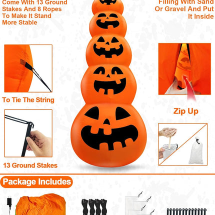 14 FT Giant Halloween Inflatable Stacked Pumpkins Outdoor Decoration