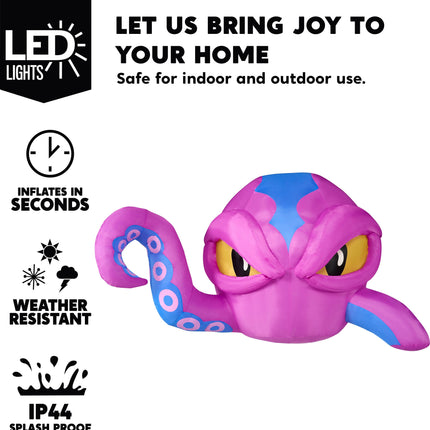 4 FT Halloween Inflatable Purple Octupos Head with Tentacles Broke Out from Window with Built-In LED Blow up Inflatable for Window Decoration Yard Garden Lawn Decor